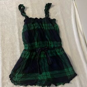 Aerie Green and Black Plaid Pajama Romper
